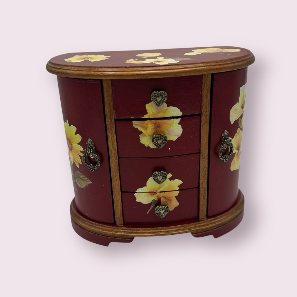 Floral Jewelry Box With Heart Handles Hand Painted